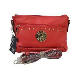 Chic Red Crossbody Bag with Gold Accents